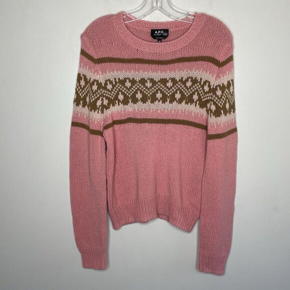 A.P.C. Sweater Women XS Elizabeth Fair Isle Pullover Pink Alpaca Blend - Picture 3 of 11